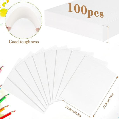 100PCS 8.5x11 Watercolor Paper Bulk, 140lb/300g Cold Press Thick Water Color Paper Pad for Kids Child Adults, White Art Paper for Drawing, Painting, Markers, Gouache, Textured Cotton Paper Sheets