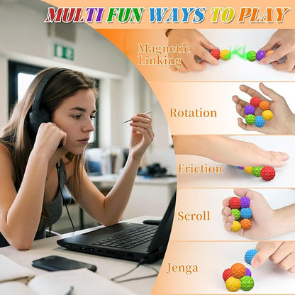 Silicone Magnetic Balls, Fidget Toys for Adults & Teens, 6PCS Stress Balls Fidget Toy, Quiet Magnet Desk Fidgets with Textured, ADHD Anxiety Relief Items, Fun Stocking Suffers Gifts (Multicolor)