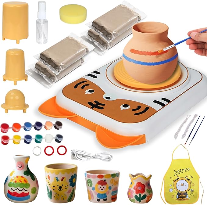 Pottery Wheel for Kids, Art Supplies Arts & Crafts Kit, Crafts Toys for Girls 6+, Pottery Studio Craft Kit with 4 Pack Air-Dry Clay,Girls Toys Birthday Christmas Gift for Kids Ages 6 7 8 9 10 11 12+