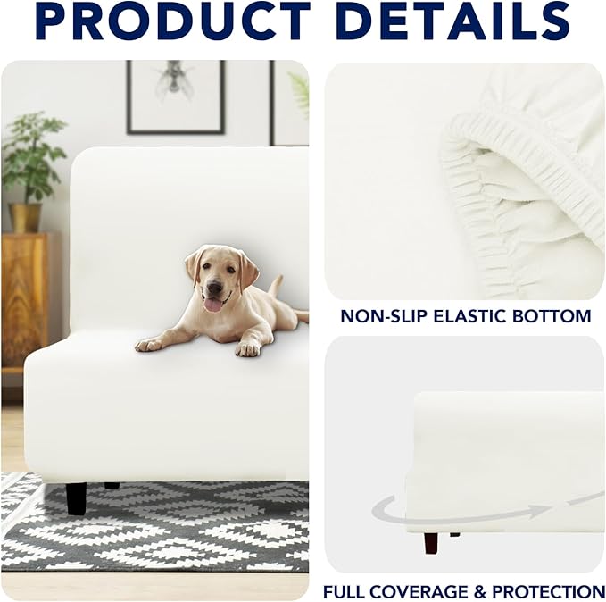 PureFit 100% Dual Waterproof Futon Cover, Waterproof Couch Cover for Futon - Stretch Non Slip Fleece Sofa Covers Washable, Leakproof Furniture Protector for Kids, Pets, Dog (Futon, Beige)