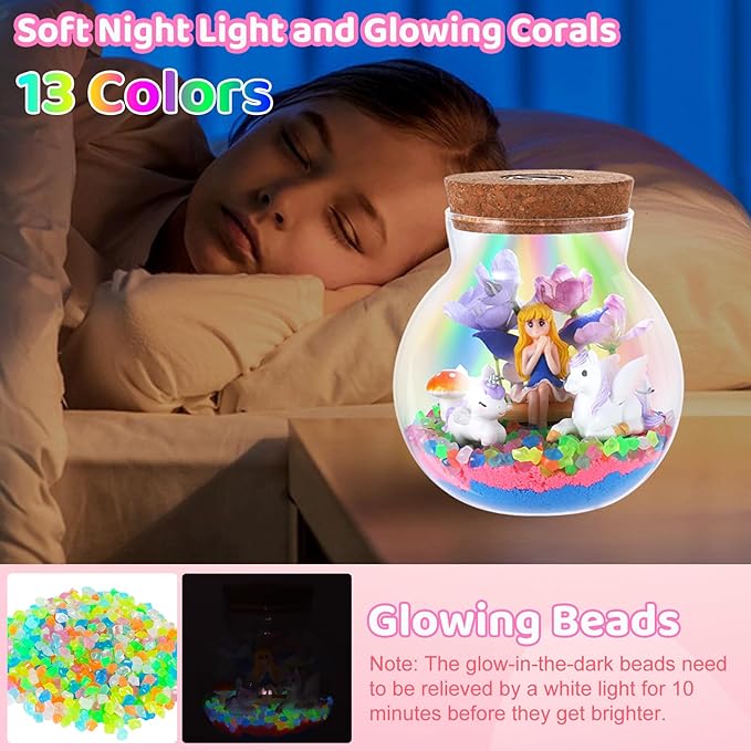 Kids Unicorn Terrarium Crafts Kit, Remote Control 13-in-1 LED Night Light Up Color, Unicorn Birthday Gifts Toys for Girls, DIY Unicorn Arts Toys for Girls Ages 4 5 6 7 8 9 10 11 12 Year Old