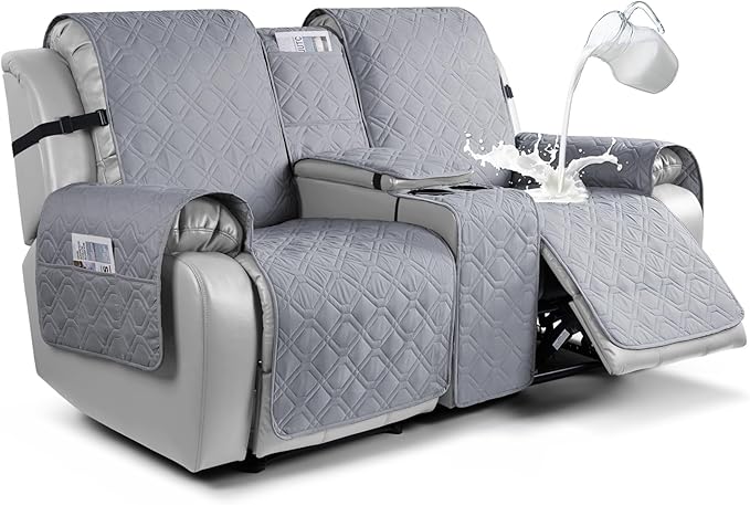 VANSOFY Loveseat Recliner Cover with Console 100% Waterproof Sofa Slipcovers Non-Slip Reclining Couch Cover Split Sofa Covers Furniture Protector for Pets, Dogs(Light Gray)
