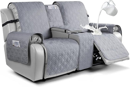 VANSOFY Loveseat Recliner Cover with Console 100% Waterproof Sofa Slipcovers Non-Slip Reclining Couch Cover Split Sofa Covers Furniture Protector for Pets, Dogs(Light Gray)
