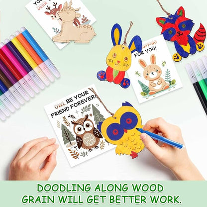24 Pcs Safari Party Favors, Animal Party Favors, Unfinished Wooden Painting Crafts for Kid, Sunday School Craft for Kid, Painting Craft Activities Kit, New Year's Gift, Valentine's Day, Easter Gift