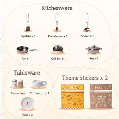 ROBOTIME Play Kitchen, Kids Kitchen Playset, Toy Kitchen Toddler Kitchen Set for Toddlers 1-3 w/Double-Side Pretend Play Stand with Theme Stickers/Dish-Bell for Ages 3+ Boys/Girls