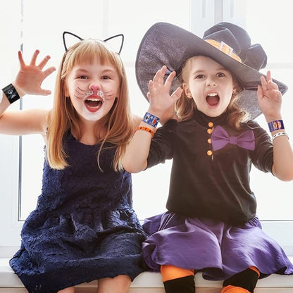 Garma 96Pcs Halloween Slap Bracelets Rubber Wristbands for Halloween Party favors, Kids Girls Boys Toddlers Halloween Gifts