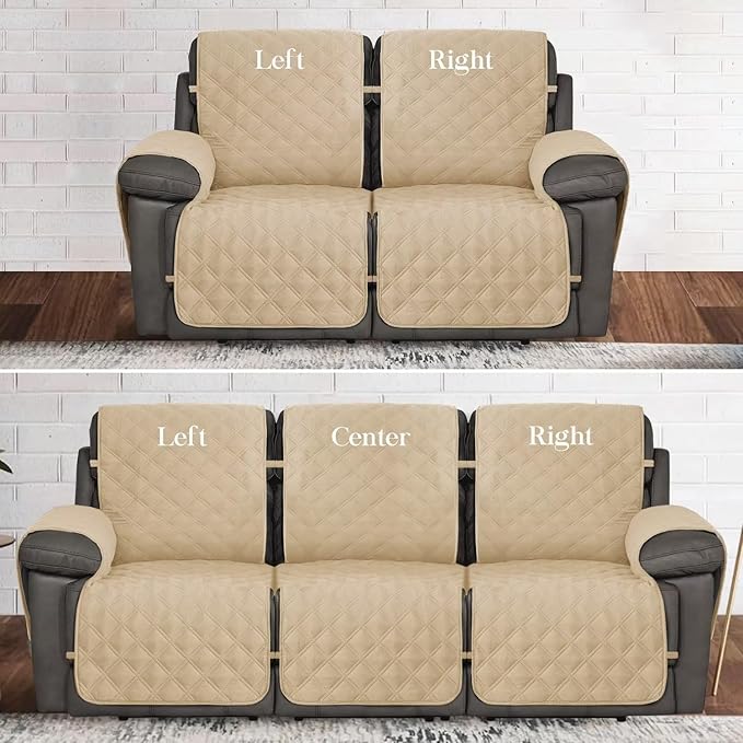 TOMORO Non-Slip Recliner Sofa Cover - 100% Waterproof Recliner Chair Slipcover Furniture Protector, Washable Couch Cover with Elastic Straps for Dog and Kids, Beige, 23 Inch Middle