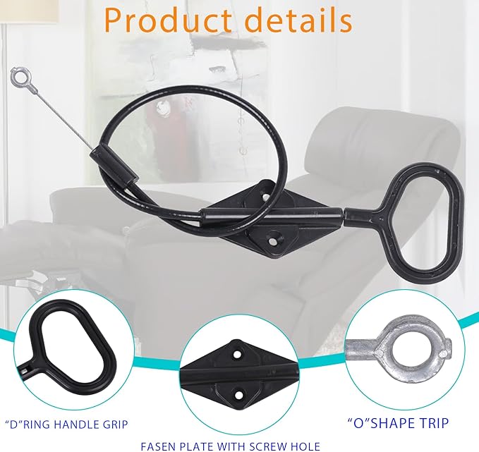 D-Ring Recliner Handle Replacement, Compatible with Lazy boy Handle Parachute Recliner Release Extension Cable, 22 inch Inclined Sofa seat Handle Replacement Accessories