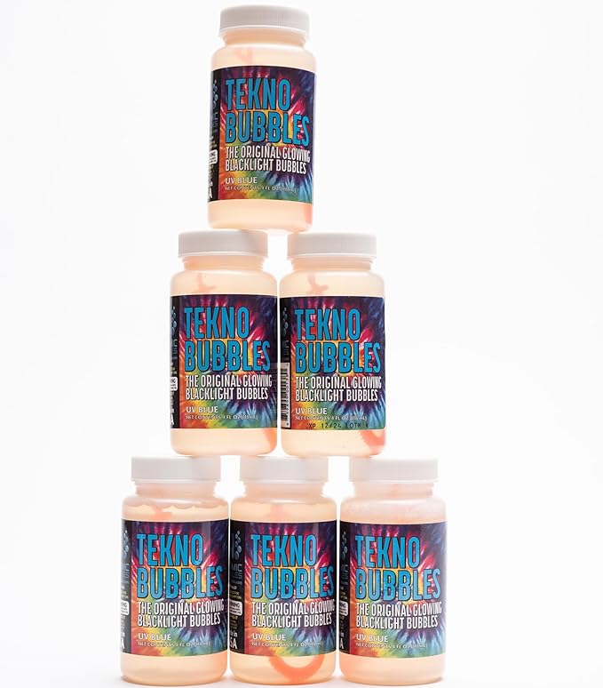 Atomic Bubbles: Tekno Bubbles - Blue 6 Pack - 4oz Bottles, UV Blacklight Glow Bubbles, Glow Parties, Indoor & Outdoor, Safe for Kids, Non-Toxic