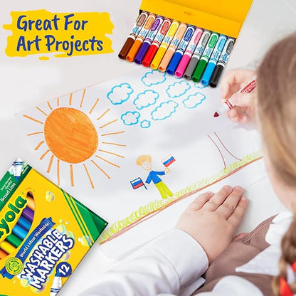 Crayloa Broad Line Markers for Kids Assorted Colors 2-Pack (24 Count) Classic Washable Markers for Classroom, School Supplies, Ages 3+ With Bonus Medium Paper Mate Pen