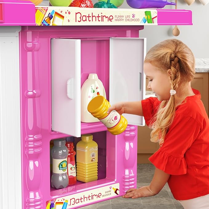 Kids Kitchen playset, Play Kitchen for Kids Ages 4-8, Accessories Set with Realistic Lights and Sounds, Simulation of Spray and Play Sink, Kitchen Set for Kids Ages 3-5 for Girls and Boys