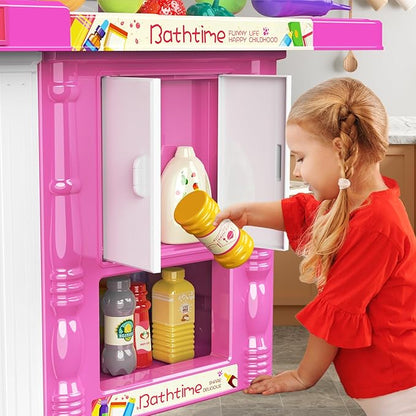 Kids Kitchen playset, Play Kitchen for Kids Ages 4-8, Accessories Set with Realistic Lights and Sounds, Simulation of Spray and Play Sink, Kitchen Set for Kids Ages 3-5 for Girls and Boys