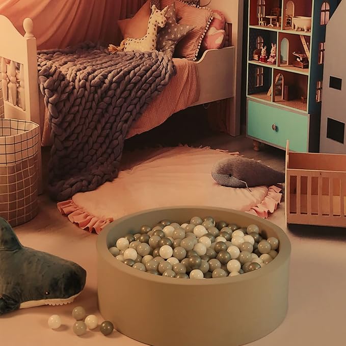 GOGOSO Ball Pit Balls - Plastic Play Pitballs Christmas Pelota Decoration, Grey, Light Grey, White for Baby Gifts Use for Kids Playpen Pool, 2.2 Inch, 100 pcs