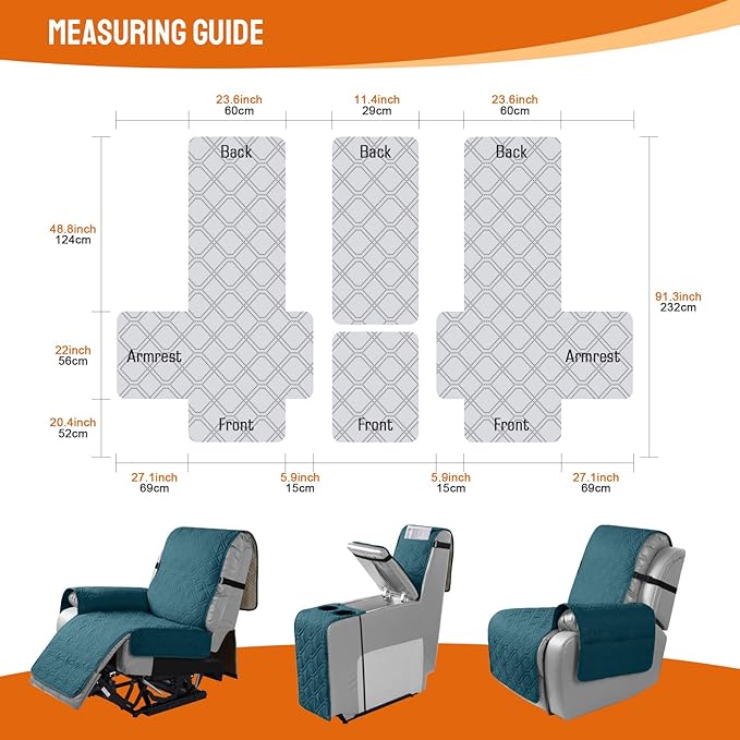 VANSOFY Loveseat Recliner Cover with Console 100% Waterproof Sofa Slipcovers Non-Slip Reclining Couch Cover Split Sofa Cover Furniture Protector for Pets, Dogs(Peacock Blue)