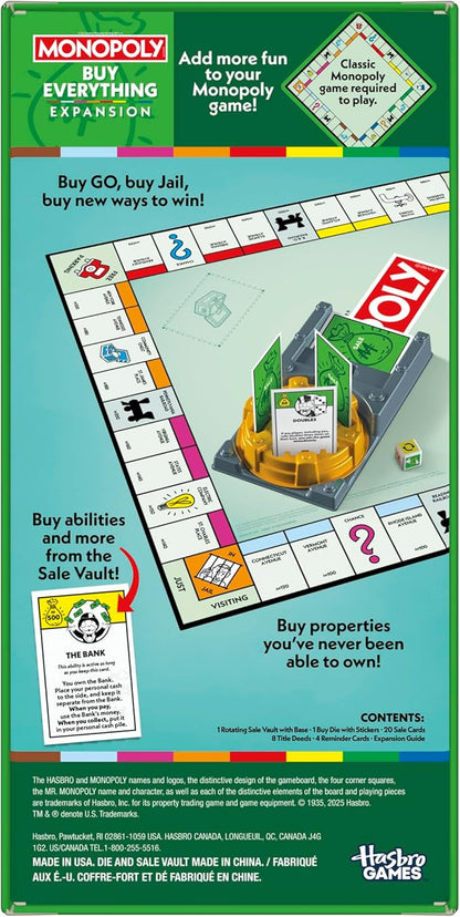 Monopoly Buy Everything Expansion | Add More Fun to Classic Monopoly Game and Play Faster | Ages 8+ | 2-6 Players | 40 Mins. | Family Board Games