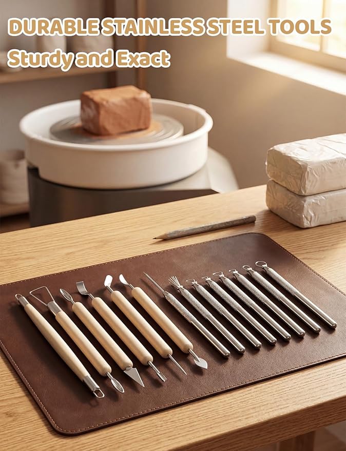 14Pcs Clay Sculpting Tools Kit, Ceramic Clay Ball Stylus Dot Painting Tools, Air Dry Clay Tools Set for Carving, Dotting, Embossing, Shaping, Molding, Pottery Crafts, Nail Art, Rhinestone, Rock