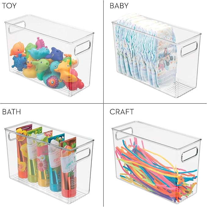 iDesign Tall Plastic Storage Bin with Handles for Fridge or Freezer - Set of 4 - Clear - Made in USA
