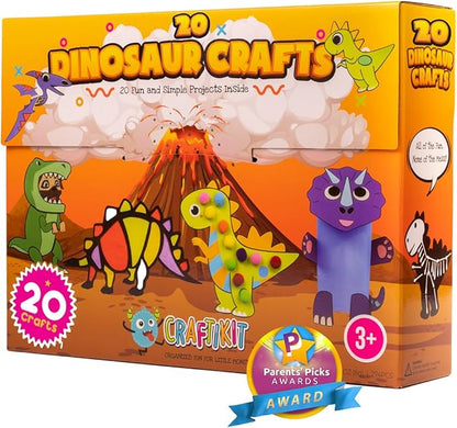 Craftikit® 20 Award-Winning Dinosaur Crafts for Kids - Award-Winning All-Inclusive Fun Toddler Arts and Crafts Box for Kids, Dinosaur Crafts for Toddlers Ages 3-5, Organized Toddler Craft Kit