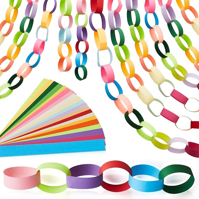 Lincia 2000 Sheets Paper Chain Garland Strips 1x8 Inch with Double Sided Tape, DIY Construction Paper Chains for Birthday Wedding Holiday Party Decorations, Crafts Supplies (Bright)