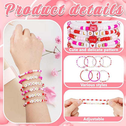 60 pcs Colorful Kids Friendship Bracelet Sets, Stackable Elastic Cute Beaded Bracelets Princess Pretend Play Bracelet Preppy Bracelets Bulk Set for Women Gift