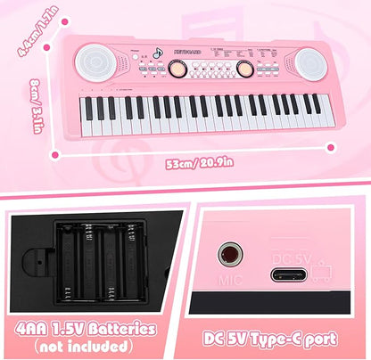 49 Key Pink Piano Keyboard Toy for 3 Year Old Girl Birthday Gift Kids Keyboards Pianos with Microphone Musical Toys for 3 4 5 6 7 Year Old Boys Girls Gifts