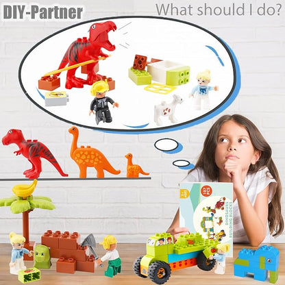 Kids Toys for 2 3 4 5 6 7+ Year Old Boys Toddlers Classic Brick Set, Dinosaurs, Car, Figures, Build, Learn and Play, Educational Interactive Creative DIY Toy Compatible with All Major Brands