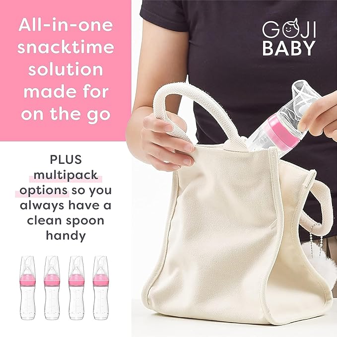 4 oz Silicone Baby Food Dispensing Spoon - 2 Pack - Great for 4+ Month Infants - Includes Stopper - Easy to Use and Mess-Free - Precise Food-Release Feeder - Great for Travel (Pink)