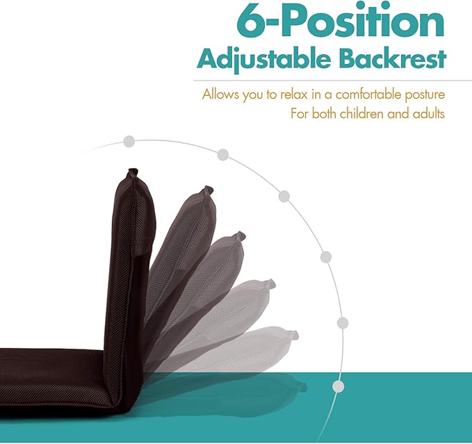 S AFSTAR Adjustable Floor Chair, Cushioned Lounger Recliner with 6-Position Comfortable Back Support & Thick Padded, Lazy Sofa Floor Gaming Chair, Floor Seat for Gaming Reading Meditation (Coffee)