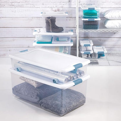 Sterilite 36-Pack Latching Box, Under Bed Storage Bins with Lids, Clear Plastic, 6 Quart - Heavy-Duty Organizing Containers for Closet, Bathroom, and Office