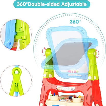 Kids Easel, Adjustable Standing Kids Easels for Toddlers, Double Magnetic Drawing Board with Painting Accessories, Present for Little Boys and Girls Age 3 4 5, Blue
