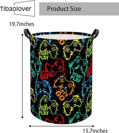 Kids Laundry Basket Baby Hamper Toy Storage Bin for Boys Room Decor Baby Nursery Hamper Gift Baskets for Bedroom Bathroom(Game)