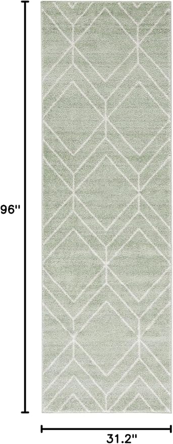 SAFAVIEH Adirondack Collection Runner Rug - 2'6" x 8', Sage & Ivory, Modern Geometric Design, Non-Shedding & Easy Care, Ideal for High Traffic Areas in Living Room, Bedroom (ADR241Y)