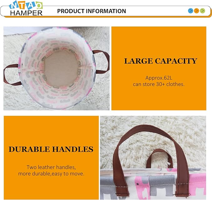 NTAOHAMPER Laundry Basket,Waterproof Hamper,Clothes Hampers for Nursery,Gift Basket,Room Decor,Collapsible Storage Basket (Pink Elephant)