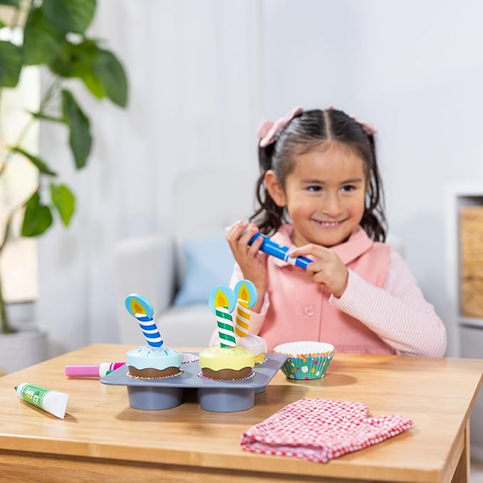 Melissa & Doug Bake and Decorate Wooden Cupcake Play Food Set - FSC Certified
