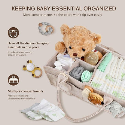 GEMII Diaper Caddy Organizer-Large Baby Caddy Organizer with Handle，Newborn Registry Essentials，Baby Shower Gift Basket for Boy or Girl(Oatmeal, Large)