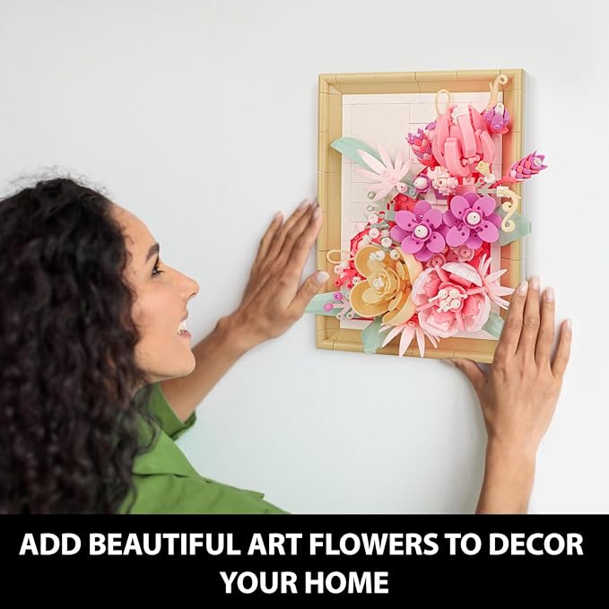Flowers Building Set for Adults, Compatible with Lego Flowers Roses Plants Picture Frame, Botanical Collection Wall Art Home Office Decor, Ideas Gift Building Toy for Boys Girls (656 PCS)