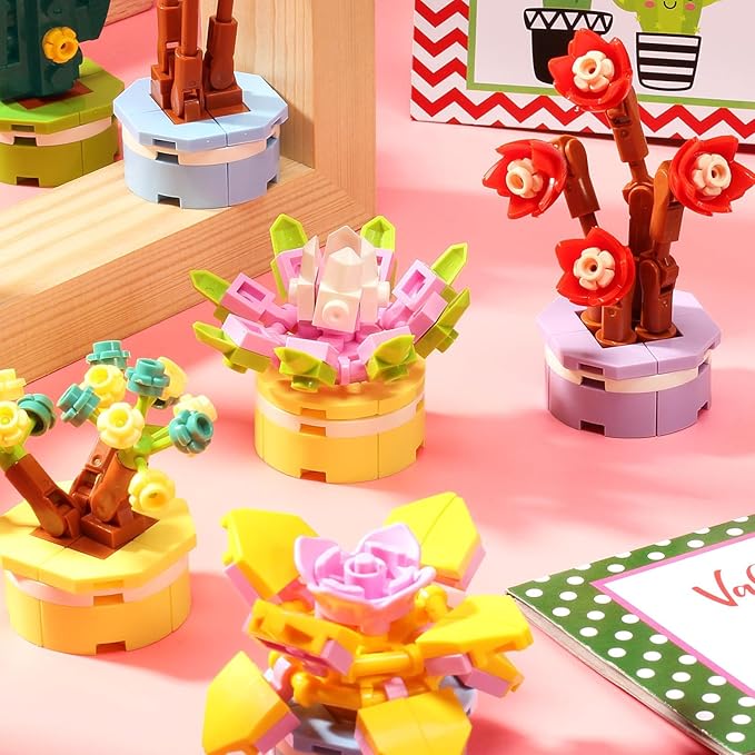 Valentines Day Gifts for Kids 8-12, 24 Pack Succulents Plants Building Blocks Kit With Gift Cards for Kids School Classroom, Class Valentines Gift Exchange, Kids Party Favors Stuffers Fillers