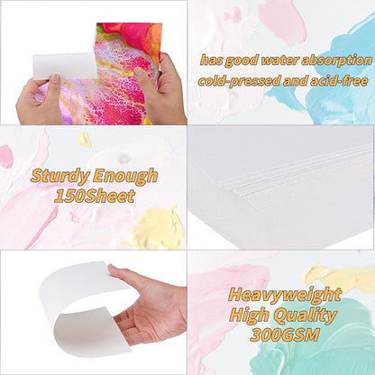 300 Sheets Cotton Watercolor Paper Bulk -140LB/300GSM Art Paper-9 x 12 inch Painting & Craft Paper, Finger Paints, Watercolor, Tempera, Drawing, Art Room & Home School Crafts