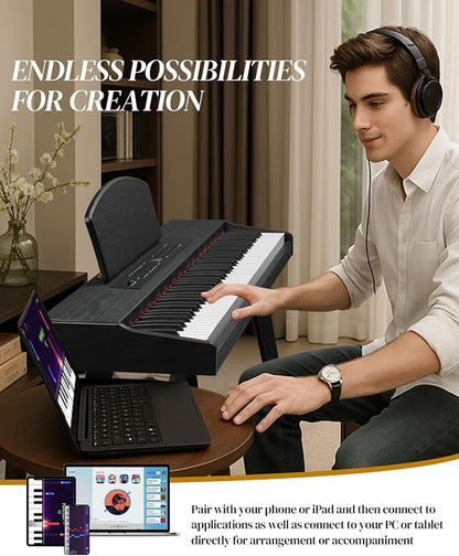 Ktaxon 88 Key Keyboard Piano Set, Full Size Digital Piano with Multi-Adjustable Height Bench, Powerful Functional Panel, Professional 3 Pedal Unit and Dual Mode Connectivity for Beginner(Black)