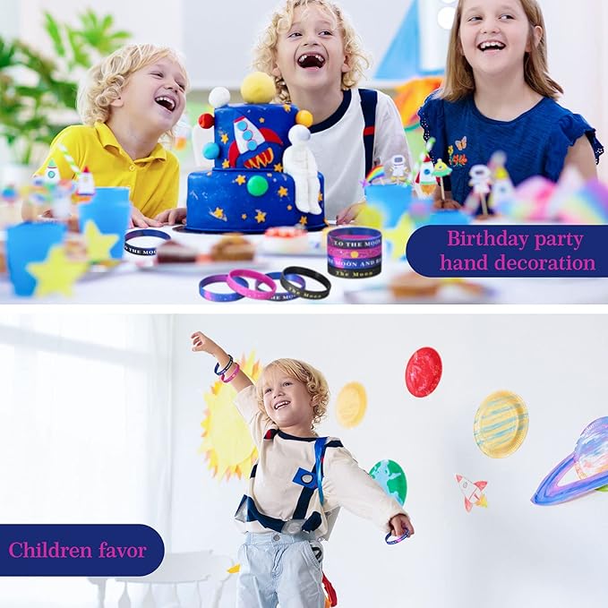 36 Pieces Outer Space Party Silicone Bracelets Galaxy Rubber Wristbands Space Theme Solar System Galaxy Universe Bracelets Wristbands Star Space Party Favors Kid Birthday Party Supplies