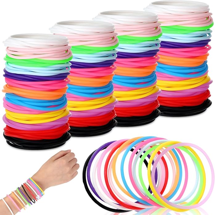 Nuenen 1000 Pcs Silicone Jelly Bracelets 80's Gummy Rubber Bracelets Multicolor Non Luminous Wristbands Bulk Rainbow Neon Bracelet Silicone Hair Tie for Party Favors Halloween