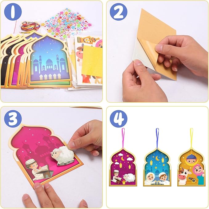 Fennoral 24 Pack Ramadan Crafts for Kids Make You Own Ramadan Foam Sticker Ornaments DIY Arts and Crafts for Kids Girls Boys Art Project Eid Mubarak Kareem Mosque Decoration