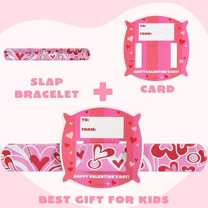 JOYIN 28 Packs Valentine's Day Slap Bracelet Set with Valentine Gift Cards for Classroom Exchange Prizes, Valentine Party Favors, Valentine’s Greeting Cards