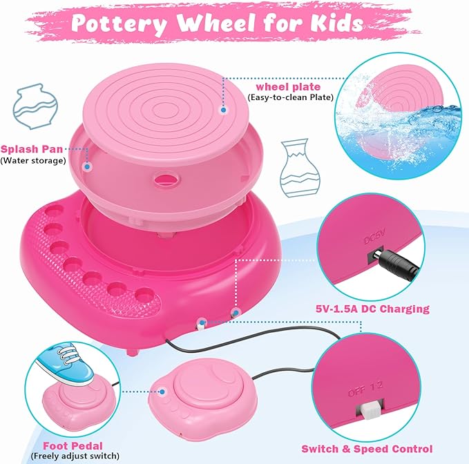 TingingYuli Pottery Wheel for Kids with Clay Kit - Arts and Crafts for Kids Ages 6-8 8-12, Complete Pottery Kit with Air Dry Clay and Painting Tools, Easter Christmas Birthday Gift for Boys Girls