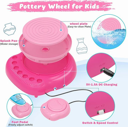 TingingYuli Pottery Wheel for Kids with Clay Kit - Arts and Crafts for Kids Ages 6-8 8-12, Complete Pottery Kit with Air Dry Clay and Painting Tools, Easter Christmas Birthday Gift for Boys Girls