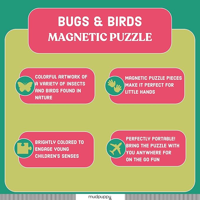 Mudpuppy Bugs & Birds - Tri Fold Magnetic Puzzles Featuring Two 20 Piece Bugs and Birds Themed Artwork