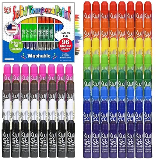 Kwik Stix Solid Tempera Paint Sticks, 96 Colors, Washable Paint Sticks for Kids, Super Quick Drying, Non-Toxic, Allergen Free, Assorted Pack of Classic Colors, Ideal for Kids and Toddlers