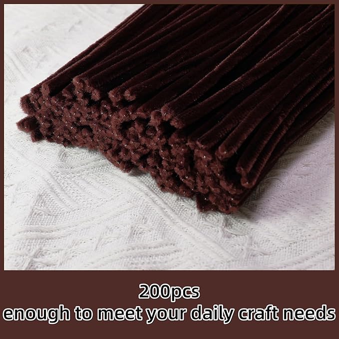 Qirimoi Brown Pipe Cleaners Craft Pipe Cleaners Bulk Pipecleaners Crafts Supplies，200Pcs Brown