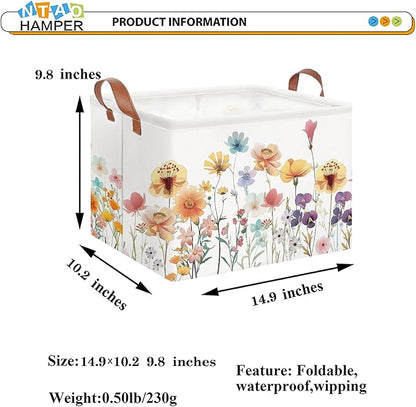 NTAOHAMPER Boho Flower Nursery Basket ,Fall Wildflower Storage Bin with Handles for Your Baby and Lover to Load Your Love into it(Flower)