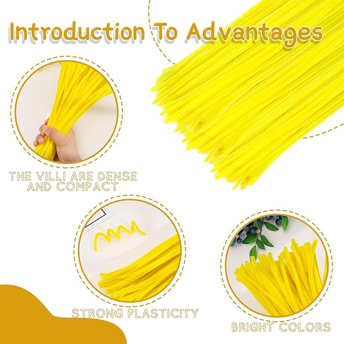 100Pcs Pipe Cleaners, Pipe Cleaners Craft, Creative Craft Pipe Cleaners for Flower Making, Chenille Stems Crafting Pipe Cleaners Flowers, Craft Supplies for Home Festivals DIY/Yellow